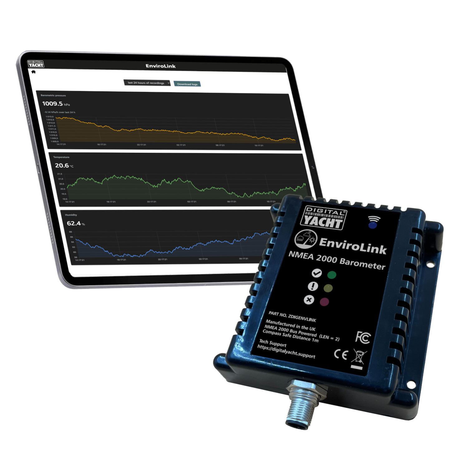 Envirolink & App web NMEA 2000 barometer maritiem weerstation